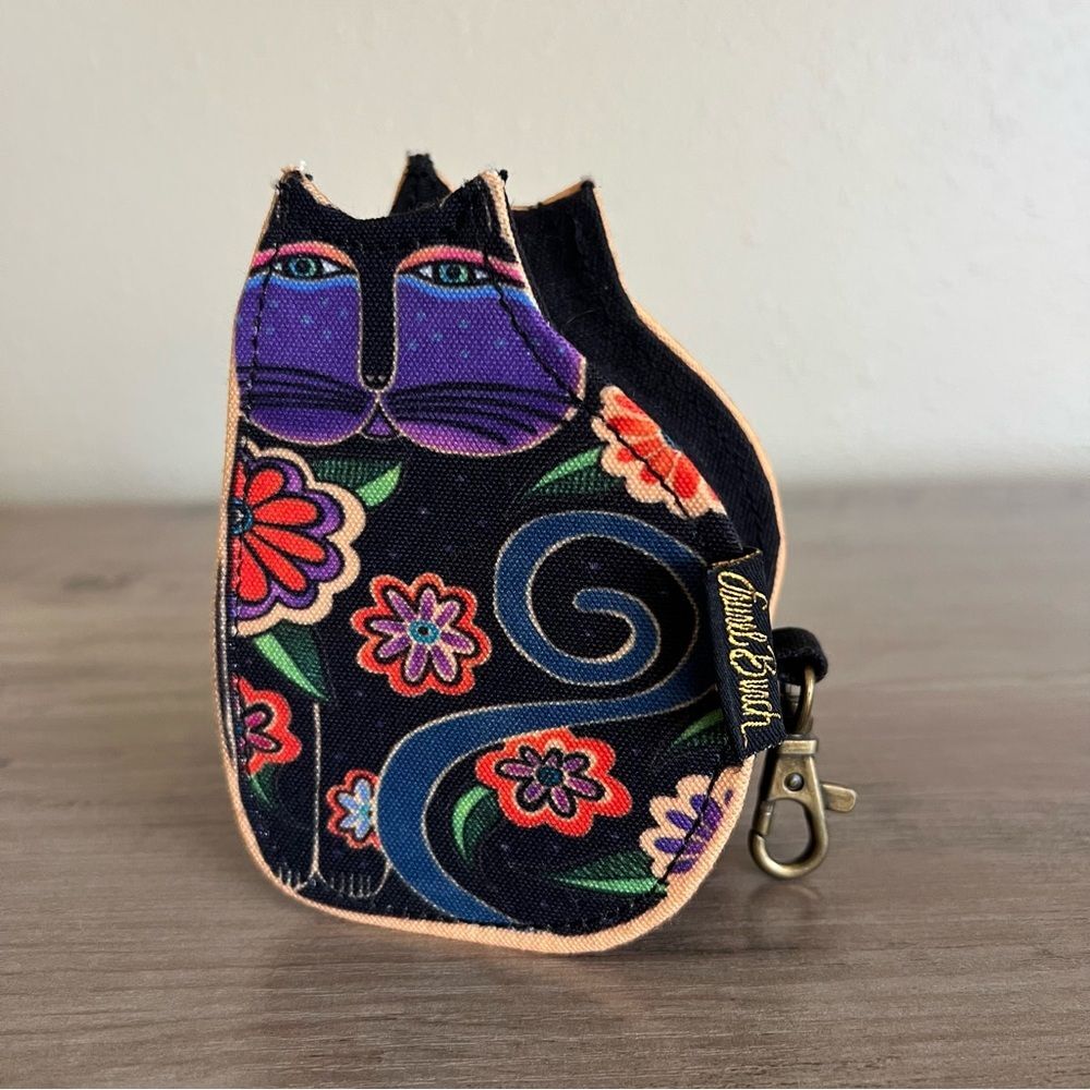 Laurel Burch Cat Coin Purse 2015 Double Sided Dimensional Canvas Zip Clip-On